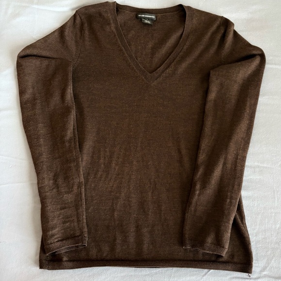 Club Monaco Womens 100% Merino Wool Chocolate Brown Sweater Size M Quiet Luxury - Picture 1 of 11